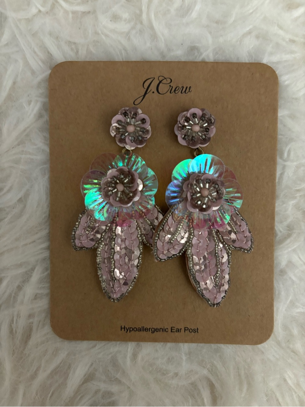 J. Crew Pink Iridescent Floral Sequin Drop Earrings